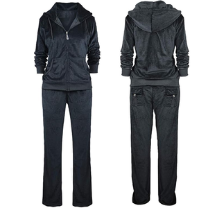 Ensemble de survêtement en polaire à capuche pour femmes, manches longues, couleur unie, coupe décontractée, pantalon long avec poches, à porter en toutes saisons - Product Image 1