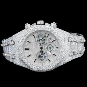 Reloj de Pulsera Personalizado para Hombre, Estilo Hip Hop, Lujoso, con Diamantes Moissanite, Correa de Acero Inoxidable Blanca, Esfera de Cristal de 42 mm - Product Image 4