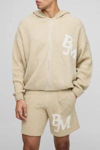 Conjunto de Sudadera con Capucha y Cremallera de Tejido Bouclé de Corte Holgado y Pantalones Cortos - Product Image 4