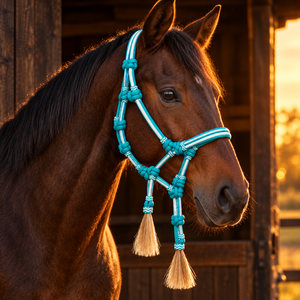 Harnais en corde tressée avec design noué et pompons en crin de cheval |   Équipement équestre occidental durable pour l'entraînement et l'utilisation à la ferme - Product Image 2