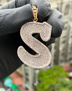 3.00 Ct Round Cut Moissanite <b>Initial</b> S Letter <b>Pendant</b> Sterling <b>Silver</b> 14K Yellow Gold Plated Women's Gift - Product Image 3