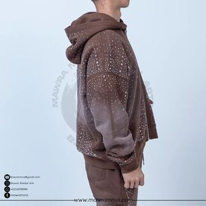 Custom Embroidered Logo Rhinestone Winter Fleece Hoodie Wholesale 100% Cotton Heavyweight <b>Sun</b> Faded Mens Streetwear Oversized - Product Image 5