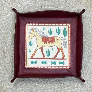 Plateau de rangement Valet Tray 2026 en cuir véritable de qualité supérieure, fait main, motif cheval western, pour la maison et le bureau - Product Image 4