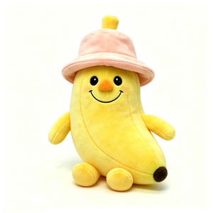 Mochila de Peluche de Plátano Personalizada, Sombrero de Pescador Rosa, Diseño de Brazos y Piernas de Plátano, Relleno de Algodón PP Suave, Peluche Amarillo, Juguete Unisex para Halloween - Product Image 2