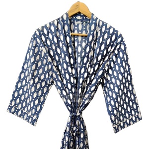Bata Kimono de Algodón 100% para Mujer con Estampado de Bloques y Peces, Estilo Boho, Ideal para Festivales y Descanso - Product Image 1