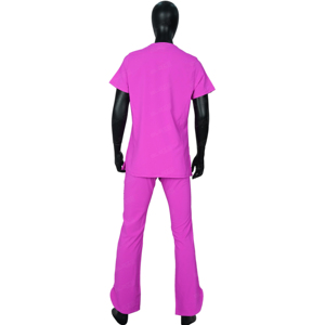 Blouses roses pour femmes en polyester tissé, uniformes d'hôpital avec poches avant et col en V pour usage médical - Product Image 3