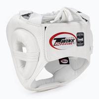 Protège-tête double blanc professionnel personnalisé pour Muay Thai, Boxe, Taekwondo, avec fermeture à boucle réglable, en PU respirant et barre de protection pour les joues