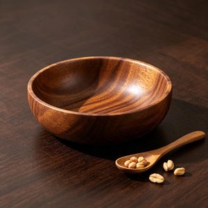 Bol de service en bois classique fait main, en bois naturel, pour fêtes, cuisine, salle à manger, décoration, salade de fruits, collations, bol décoratif pour la maison - Product Image 3