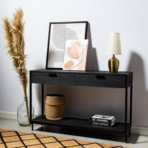 Consola de Madera Negra de Dos Cajones Vandana Lunaris Aureo, Diseño Moderno con Acentos de Madera Sólida - Product Image 3