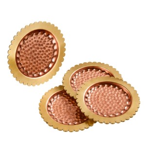 Wholesale Custom Logo Handmade Hammered Copper Coasters Set High Quality Pure Metal Round Drink Coasters <b>Table</b> <b>Protector</b> Mats - Product Image 6