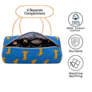 Sac de voyage multifonctionnel en coton matelassé bleu avec imprimé léopard jaune, fermeture éclair, poignée souple, pour sèche-cheveux Dyson - Product Image 3