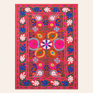 Drap de lit en coton brodé Suzani traditionnel, rouge, multicolore, floral, fait main, style bohème, couvre-lit artisanal indien, décoration ethnique pour la maison - Product Image 4