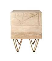 Table de chevet moderne en bois avec 2 tiroirs, incrustations dorées, pieds en métal écologiques et durables pour chambre et salon