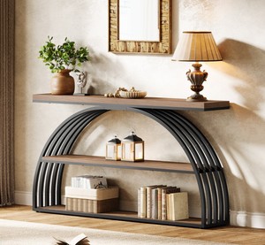 Mesa Consola Moderna de Madera Maciza con Estructura de Hierro y Almacenamiento para Comedor o Sala de Estar Estilo Rústico - Product Image 2