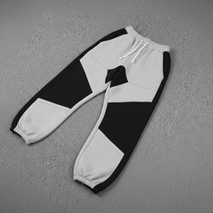 Pantalon de jogging basique coupe ajustée grande taille en toile de coton molletonnée décontracté pour l'été, idéal pour les activités de plein air, style mode, devant plat - Product Image 2