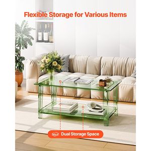 Mesa de Centro Moderna Rectangular de Acrílico de 2 Niveles con Estante de Almacenamiento para Comedor - Product Image 4