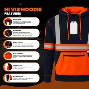 Sudadera con Capucha de Seguridad Reflectante, Impermeable, ANSI Clase 2, Fluorescente, de Poliéster, Ropa de Trabajo, Alta Visibilidad, Uniforme de Construcción - Product Image 5