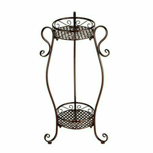Support à plantes classique à 2 niveaux en métal, pour intérieur et extérieur, support à fleurs en fer, présentoir sur pied pour jardin, balcon, décoration - Product Image 1