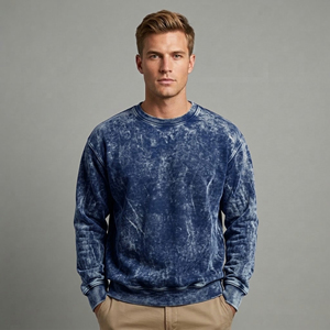 Sweat-shirts pour hommes en molleton épais, 100% coton, lavés à l'acide, à col rond, avec bordures côtelées, brodés, surdimensionnés, OEM, hiver - Product Image 4