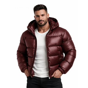 Chaqueta Acolchada Brillante para Hombre, Diseño Nuevo, con Capucha, Gruesa, Estilo Plumón, Ligera, Cálida e Impermeable, Color Rojo - Product Image 4