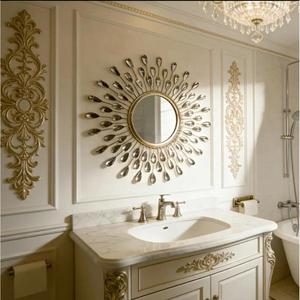 Round Wall <b>Mirror</b> With Metal Floral Design <b>Frame</b> And Glass Teardrop Accents For Bathroom Decor Modern <b>Mirror</b> Factory Price - Product Image 1