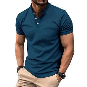 Chemises d'été décontractées pour hommes, motif uni, 100 % coton tricoté, logo frontal, séchage rapide, anti-plis, grande taille, impression de haute qualité - Product Image 2