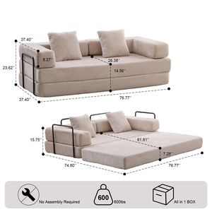 Divano Letto Convertibile Comodo con Supporto Lombare a Cuscino e Braccioli, Futon Lounge Sleeper C-Product - Product Image 3
