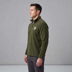 Sudadera de Forro Polar con Cierre de Cremallera de un Cuarto para Hombre, Color Verde Oliva, con Logotipo Impreso en Blanco, Corte Regular, Cuello Alto Informal, para Otoño, Marca Dumela - Product Image 4