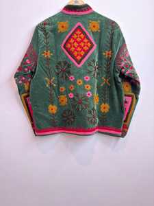 Handmade Suzani <b>Kantha</b> Boho Embroidered Cotton <b>Jacket</b> Handmade Floral Coat Designer Velvet Suzani <b>Jacket</b> - Product Image 3