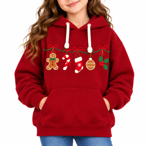 Sweat-shirt à capuche rouge de Noël pour filles, motif pain d'épices et houx, pull pour enfants, vente en gros, OEM ODM - Product Image 3