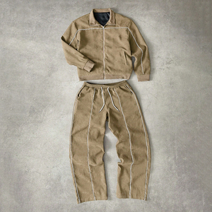 Ensemble de survêtement gris pour homme avec veste zippée à passepoil contrastant et pantalon de survêtement à cordon de serrage - Product Image 5
