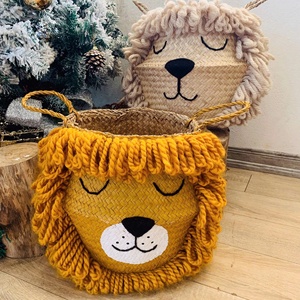 2024 Top recherche pliable jonc de mer ventre panier meilleur achat peint à la main Lion Animal paniers de rangement pour enfants chambre décor cuisine - Product Image 3