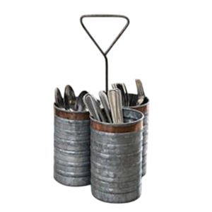 Porte-bouteilles en métal galvanisé rustique de style ferme à 4 compartiments avec poignée en bois, support vintage pour bouteilles de lait, chariot de cuisine en fer - Product Image 5