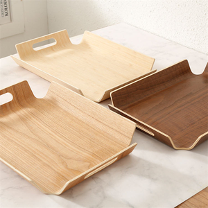 Plateau à dessert en bois BSCI avec poignée, plateau alimentaire rustique en bois antique avec poignées, plateau de rangement en bois pas cher - Product Image 1
