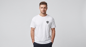 T-shirt blanc à manches courtes pour homme, col rond, coupe classique, logo brodé, jersey décontracté, tricoté, 100% coton - Product Image 3