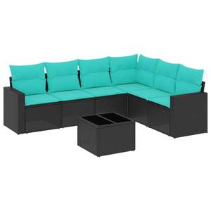 Juego de sofás de patio de ratán sintético negro de 7 piezas con cojines, elegantes muebles de exterior - Product Image 2