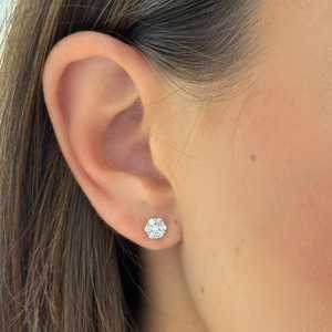 Diamond Flower Stud <b>Earring</b> Round Lab Grown 14k 18K Solid Gold Cluster Push Back Minimalist Everyday Luxury Floral Studs Jewelry - Product Image 4