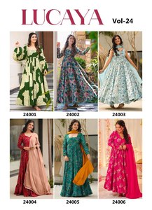 Robe Anarkali imprimée verte pour femme, longueur ras du sol, style traditionnel indien et pakistanais, en coton, décontractée, coupe ample - Product Image 6