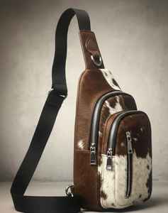 Bolso de Pecho Unisex de Cuero Genuino, Estilo Vintage, de Piel de Vaca, Bandolera, para Viajes, Aire Libre, con Cierre de Cremallera, LHCB-0002 - Product Image 2
