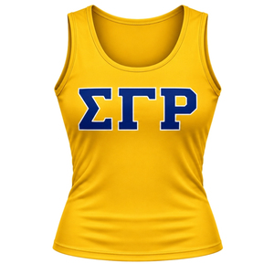 Womens Golden Yellow <b>Tank</b> <b>Top</b> Greek Letter Graphic Sleeveless Scoop Neck Athletic Sports Shirt Casual Summer Activewear Apparel - Product Image 1