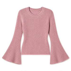 Suéter de Punto Acanalado 100% Algodón para Mujer, Cuello Redondo, Mangas Largas Acampanadas, Corte Ajustado, Informal, Otoño Invierno, OEM ODM 12GG - Product Image 4
