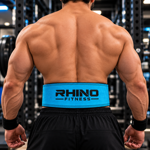 Cinturón de Levantamiento de Pesas de Cuero Rhino Fitness, Azul, Ajustable, Soporte Lumbar Envolvente, Cinturón de Cintura para Adultos - Product Image 3