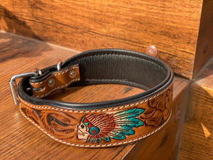 Collier pour chien en cuir taillé à la main Western Colliers pour animaux de compagnie taillés à la main Crâne Vente en gros de collier pour chien rembourré multi-usages en cuir de vachette - Product Image 3