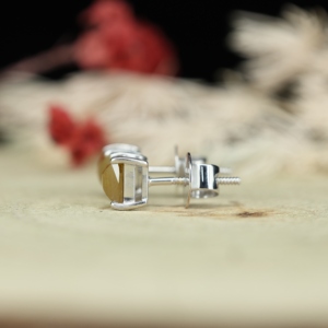 Real Yellow Citrine Solitaire Stud <b>Earrings</b> 925 Sterling Silver High Polish Square Faceted Dainty Claw Setting Push <b>Back</b> Gift - Product Image 2