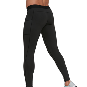 Leggings de compression noirs pour hommes, taille élastique, séchage rapide, coupe sportive, légers, en spandex et polyester, pantalons de sport - Product Image 4