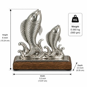 Sculpture de poisson argenté, figurine en métal aluminium faite à la main, décoration Feng Shui, décoration de table, décoration de salon - Product Image 3