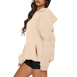 Sweat à capuche oversize beige uni pour femme, en coton riche, doux pour la peau, qualité export, style minimaliste - Product Image 3