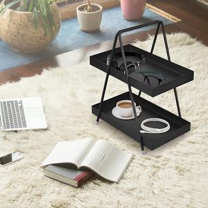 Étagère de rangement en métal moderne à 2 niveaux avec poignées, organisateur antirouille noir mat avec patins antidérapants - Product Image 4