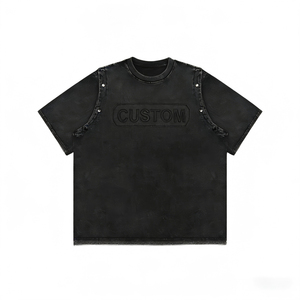 Camiseta de Manga Corta para Hombre, Corte Holgado, Cuello Redondo, Bordado Personalizado, Patrón de Letras Negras Impresas con Láser, 100% Algodón Jersey - Product Image 1