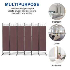 4 Fold Top 6FT Screen & Room Divider 160g Polyester Cloth with Carbon Steel Frame and Plastic Feet Brown - Product Image 4